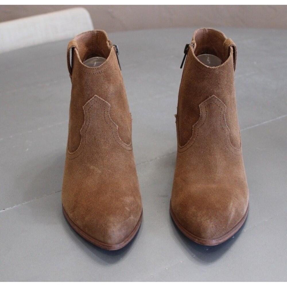 Frye Reina Ankle Booties Womens 10‎ M Brown Suede Western Zip Stacked Heel Boot - Picture 2 of 11